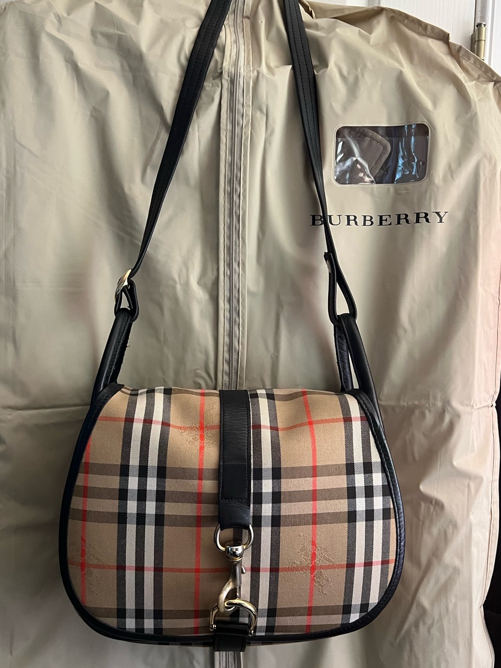 BurberryVntg/Beige nova check/BlkLeather trimming/England,Saddle Bag/Shoulder/DB